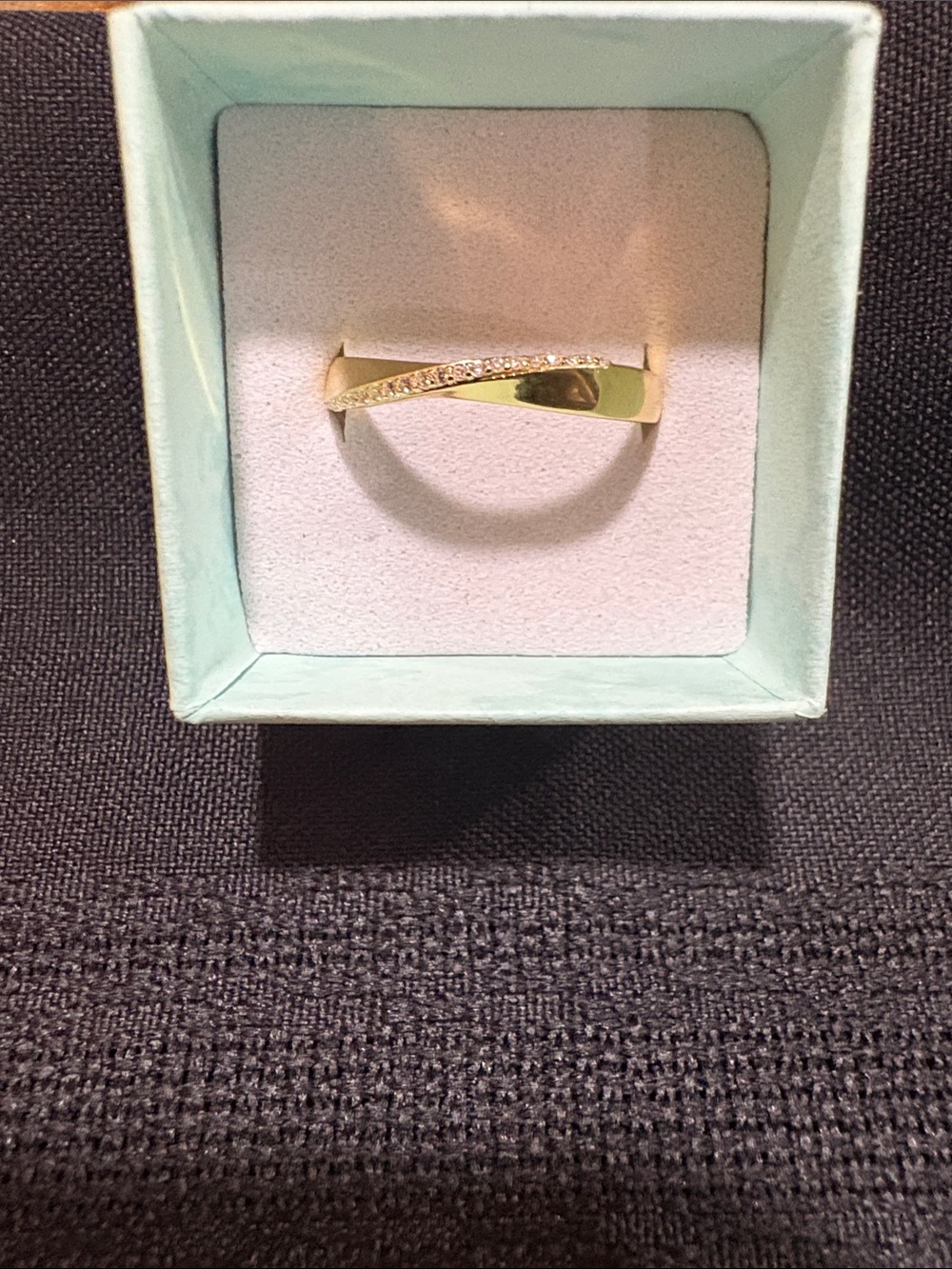 Gold Twist Band Ring with Pavé Accent - Women Jewelry size 10